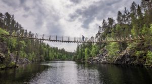 Suspension bridge over Julma Ölkky canyon lake.